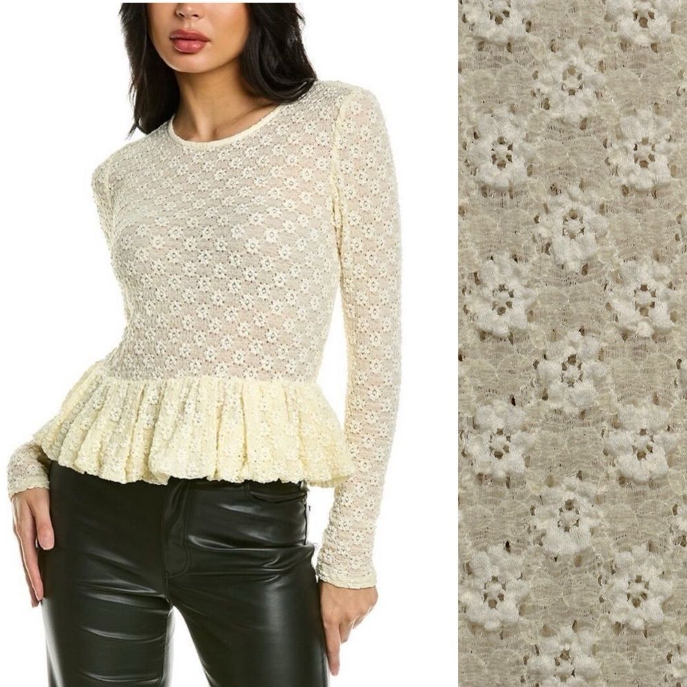 REBECCA TAYLOR Stretch Lace Peplum Top Sheer S NEW with Tags